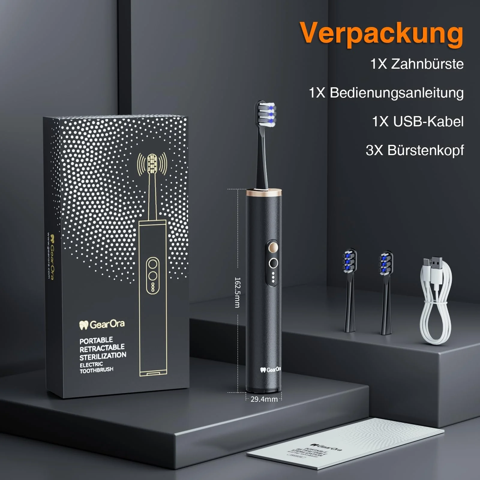 Электрическая зубная щетка с UVC-стерилизацией и антибактериальными щетинками из графена Черная, фото №9