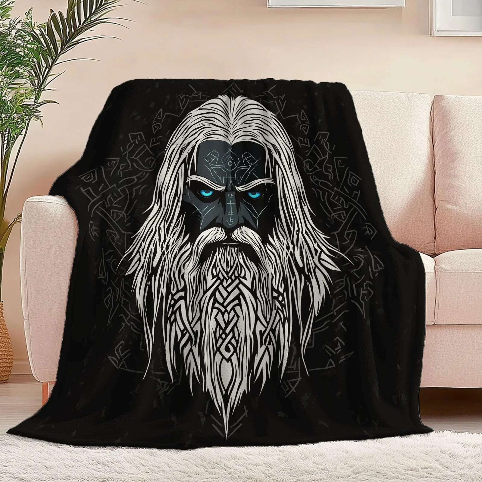 Одеяло Фланелевое 3D Нордические Викинги Традиционные Руны 100 x 130 см Черный, фото №1