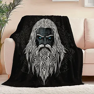 Одеяло Фланелевое 3D Нордические Викинги Традиционные Руны 100 x 130 см Черный - Фото 1
