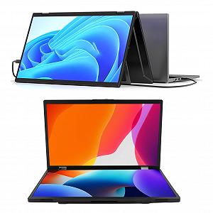 Двойной дисплей Laptop 15.6 дюймов 1080P FHD IPS складной портативный с подставкой 360° Flip USB C - Фото 1
