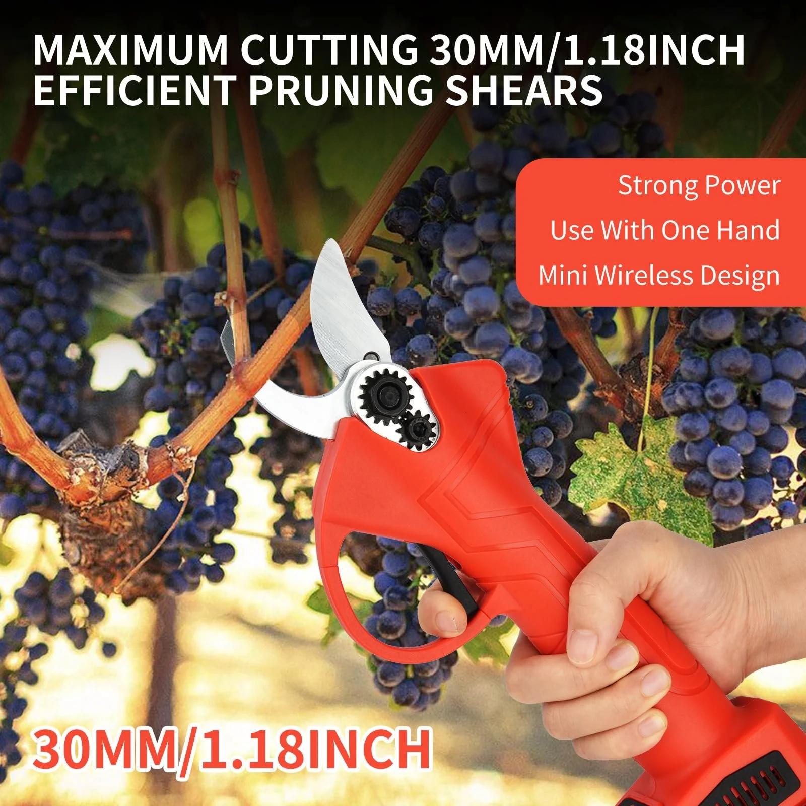 Секатор акумуляторний електричний 30 мм з 2 акумуляторами 21 V, 2000 mAh, фото №2