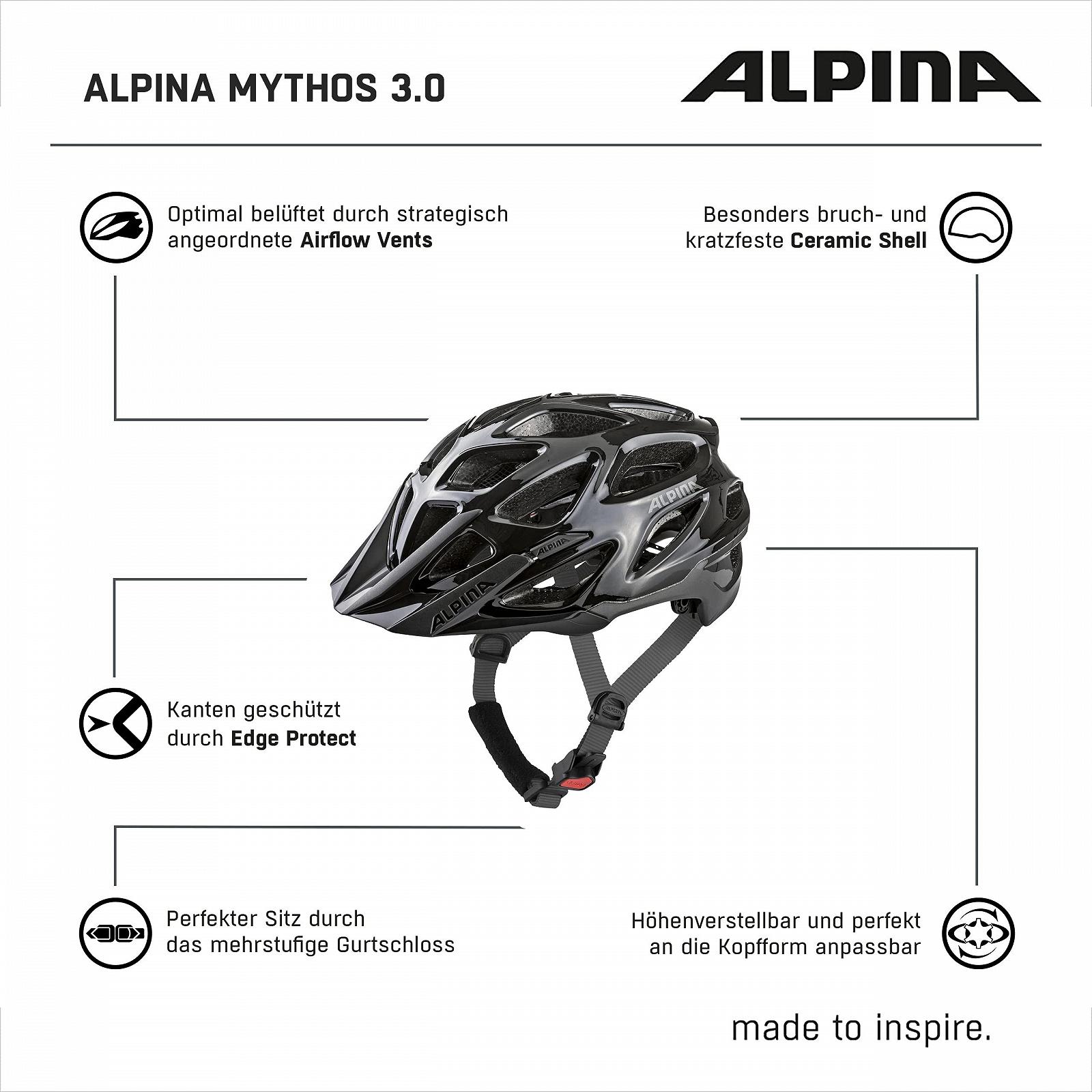 Шлем Велосипедный Alpina Mythos 3.0 Легкий, оптимально вентилируемый, регулируемый, с антибактериальной подкладкой, фото №6