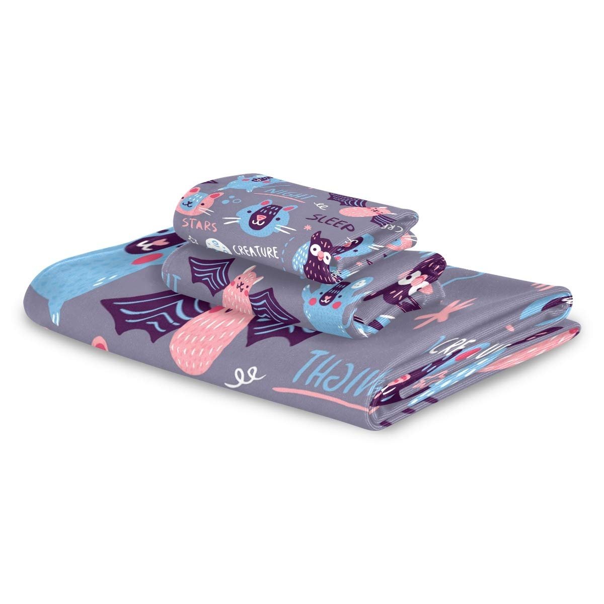 Набір рушників Colourful Doodle Pink Bat Cat 100% бавовна Рожевий, фото №2