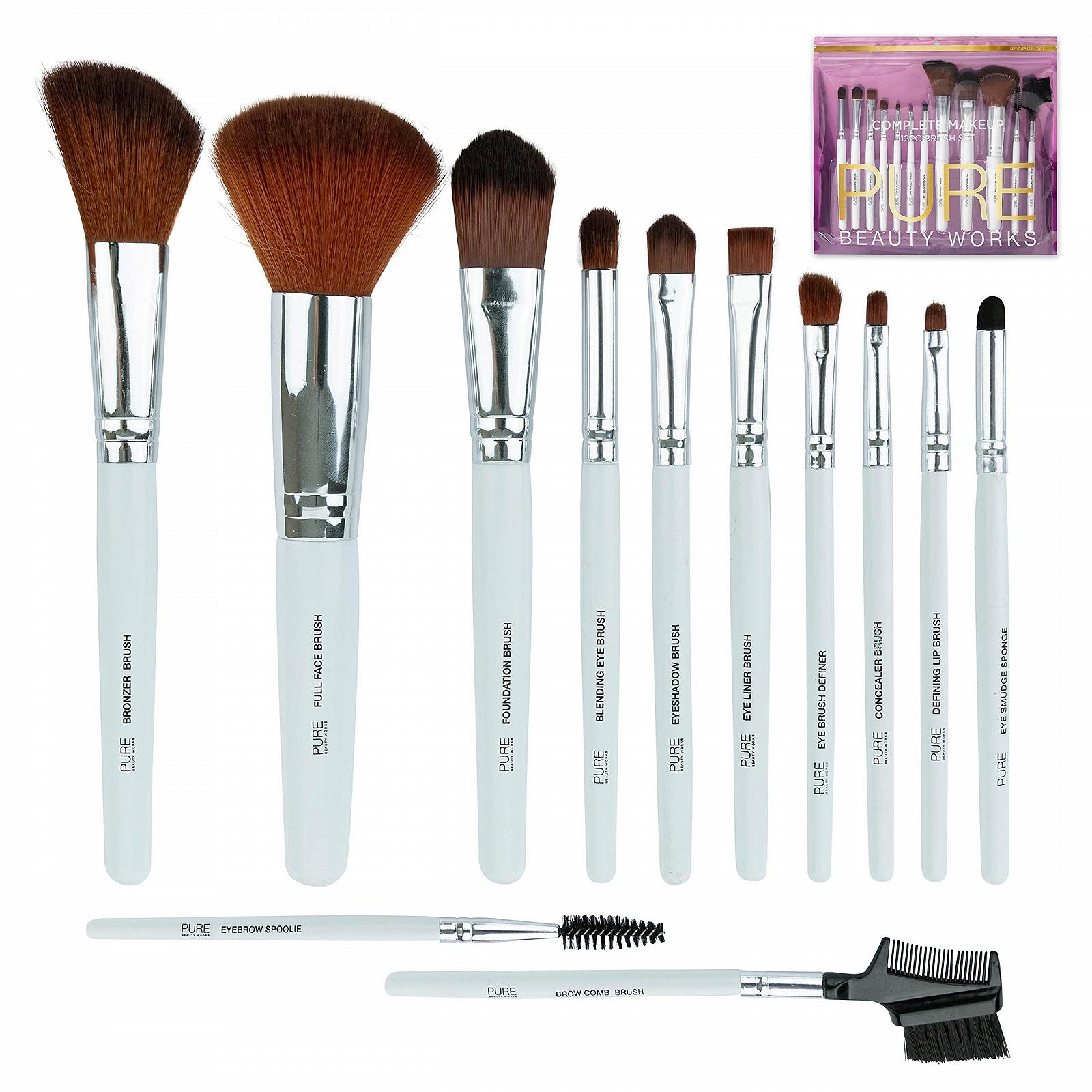 Набор кистей для макияжа Pure Beauty Works из 12 штук, высококачественные синтетические щетинки, кисть для растушевки, кисть для бронзера, кисть для тональной основы, кисть для теней, кисть для пудры для лица, кисть для румян, кисть для консилера, набор кистей для теней, фото №1