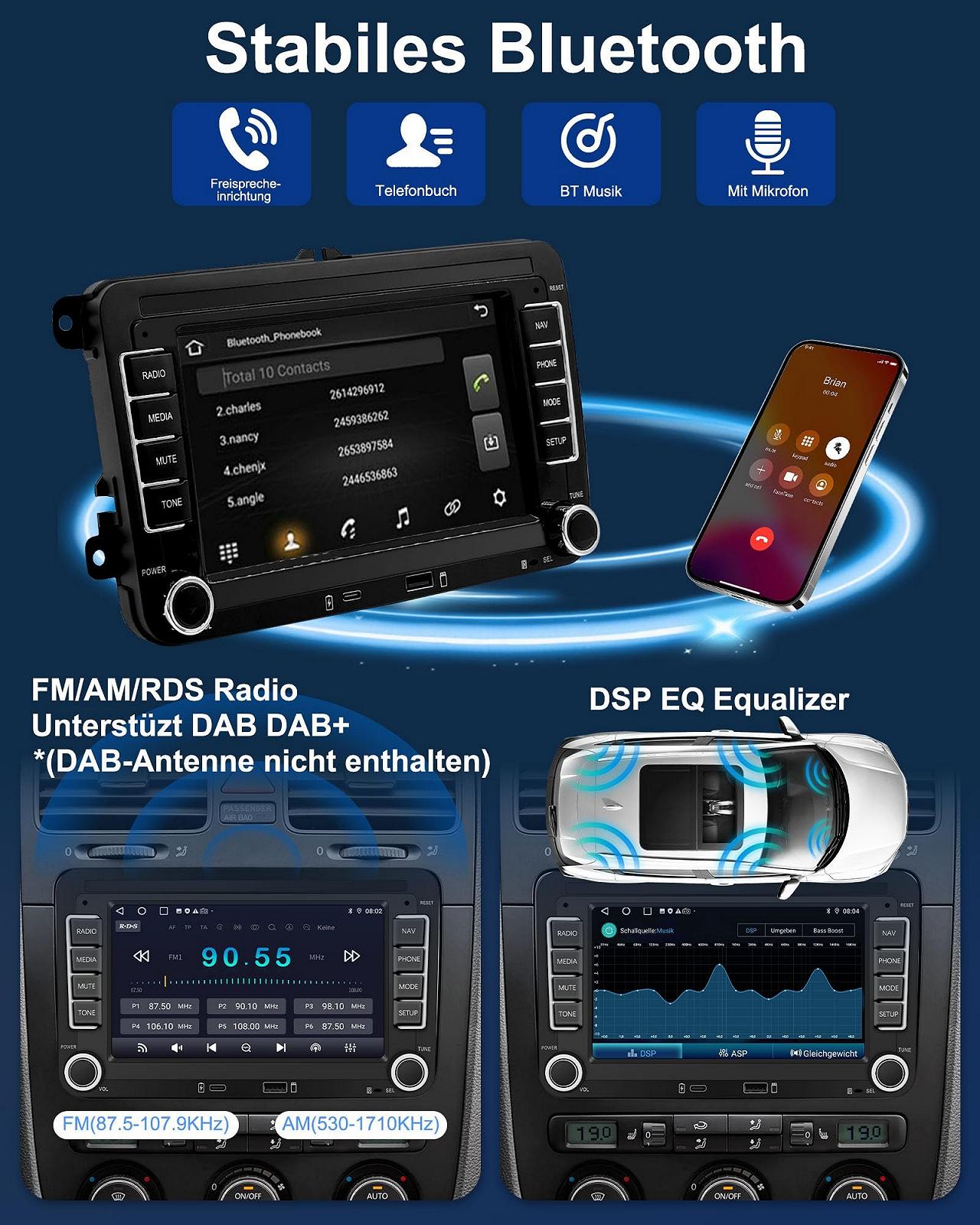 Автомагнитола Ledio для VW Golf 5 6 T5 Polo 6r Caddy Passat Touran Seat с экраном, WLAN FM/AM Dab Radio, Apple Carplay Android Car Mirrorlink 2Din 7 дюймов Android 14 GPS, фото №4