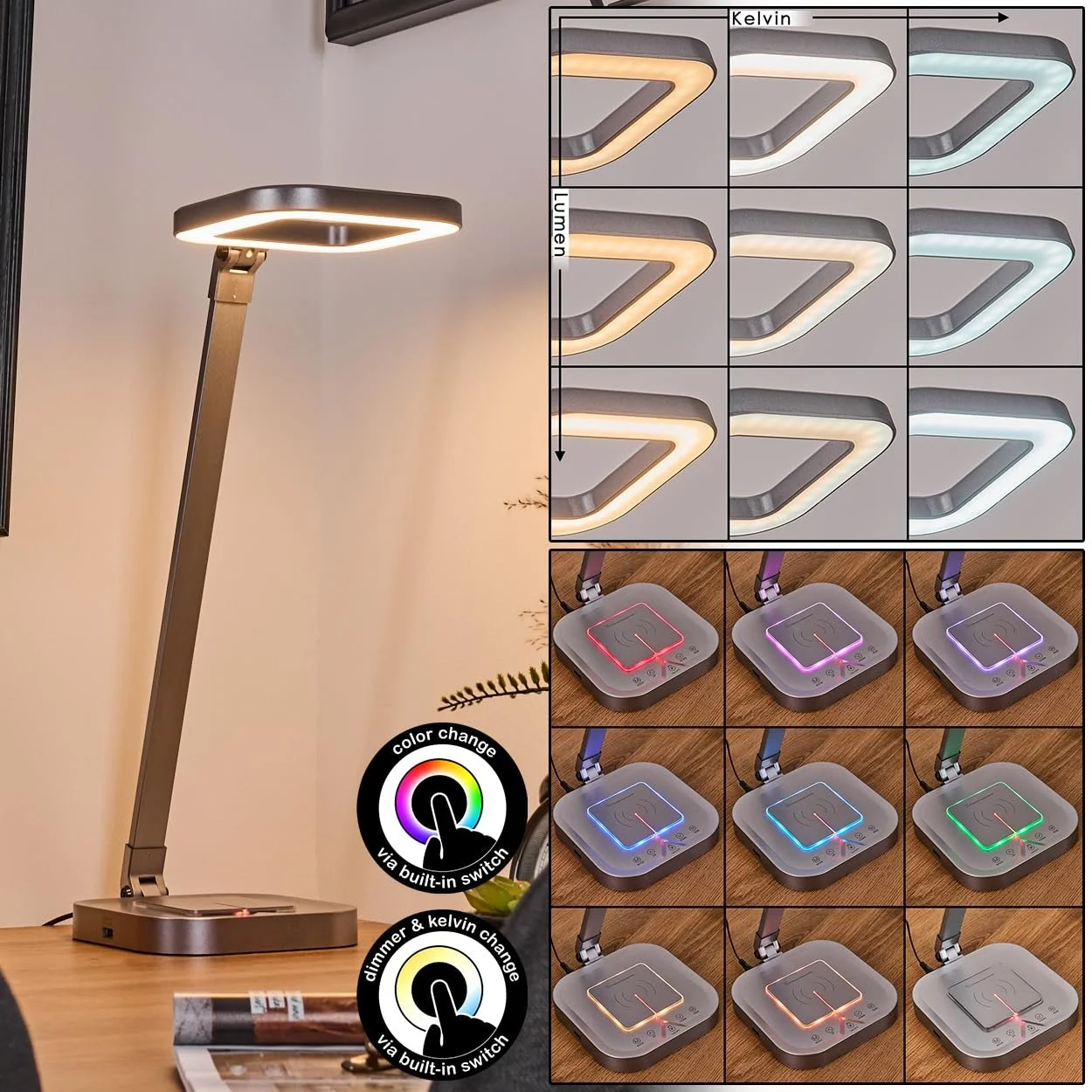 LED Настільна лампа HOFSTEIN Vringelby 58 см Регульована з димуванням RGB Сріблястий/Білий, фото №2