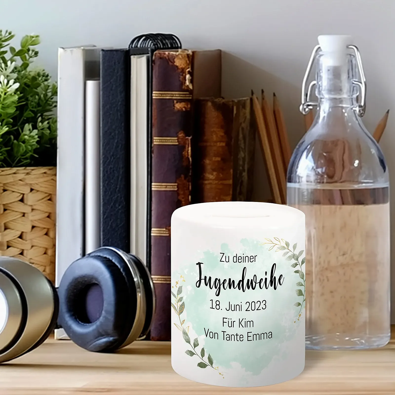 Скарбничка Zu deiner Jugendweihe керамічна персоналізована малюнок по колу, фото №6
