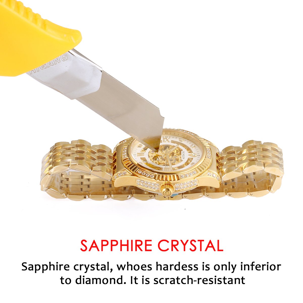 Годинник Binlun Analogue Automatic з браслетом з нержавіючої сталі позолоченим 18K Skeleton для Дня Святого Валентина, фото №4