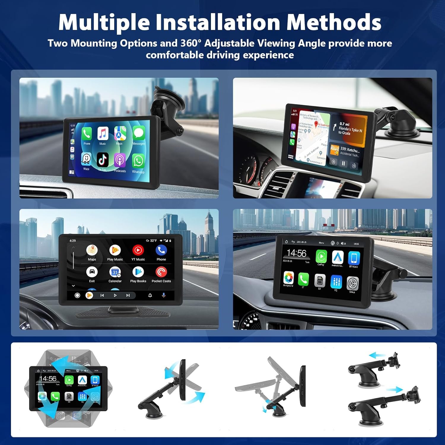 Автомагнітола Podofo / 9" / Сенсорна / Apple CarPlay / Android Auto / Bluetooth / WI-FI / GPS / USB / AUX / TF slot, фото №7