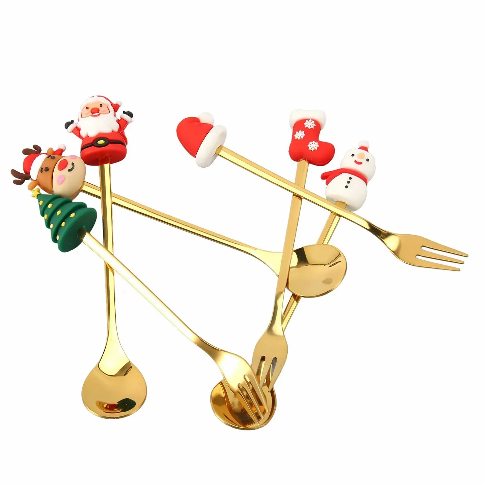 Дитячий Набір Столових Приборів У Різдвяному Дизайні, Нержавіюча Сталь-Силікон з Довгою Ручкою, фото №9