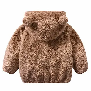 Куртка для новорожденных девочек и мальчиков Медвежьи ушки Капюшон Верхняя одежда Молния Теплое флисовое зимнее пальто synthetic.ua - Фото 1