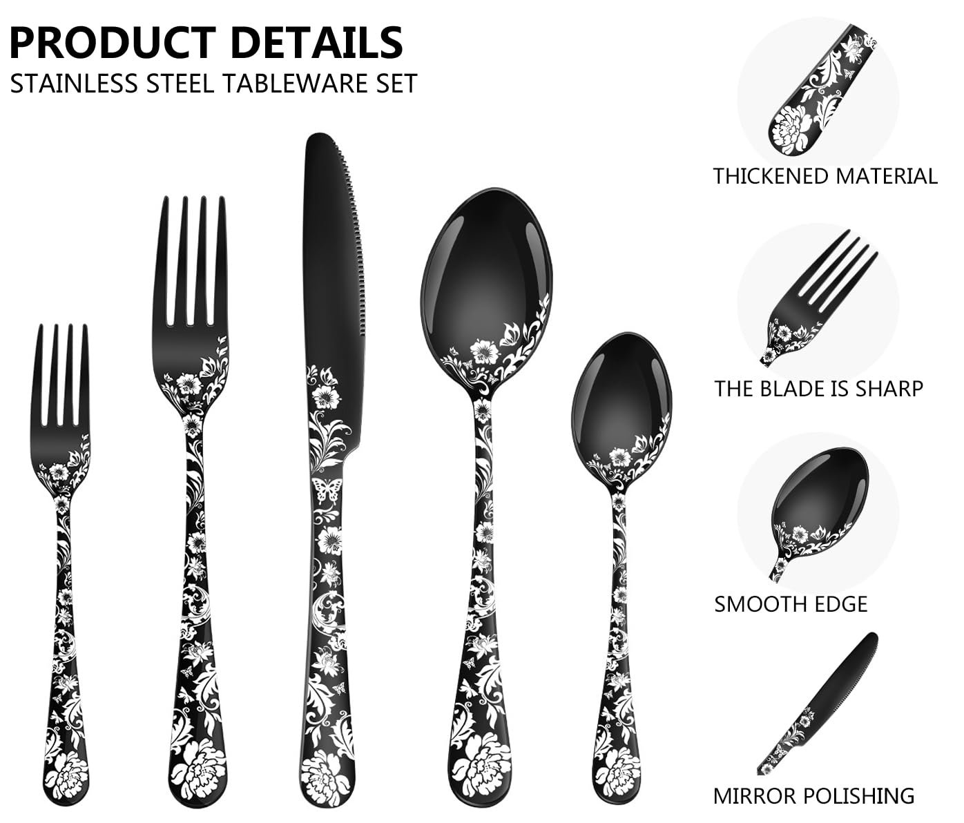 Набор столовых приборов XIAOYU Peony Blossom, 40 предметов, нержавеющая сталь, на 8 персон, фото №3 Набор столовых приборов XIAOYU Peony Blossom, 40 предметов, нержавеющая сталь, на 8 персон, фото №3