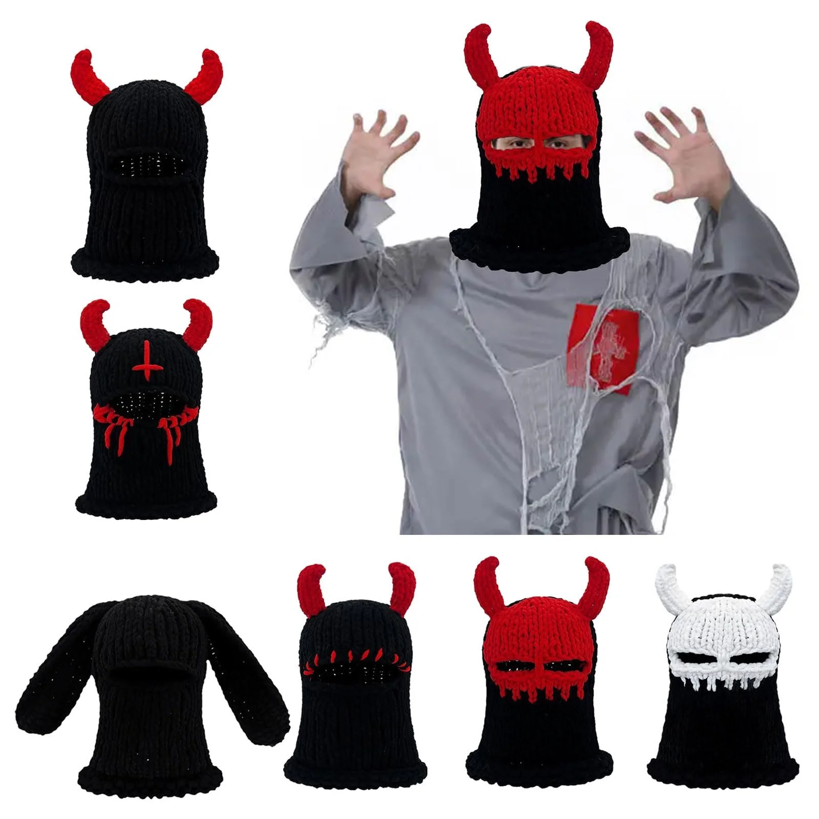 Шапка с рогами дьявола Limtula, дышащая, теплая, зимняя шапка, маска для лица, ветрозащитная, фото №3 Шапка с рогами дьявола Limtula, дышащая, теплая, зимняя шапка, маска для лица, ветрозащитная, фото №3