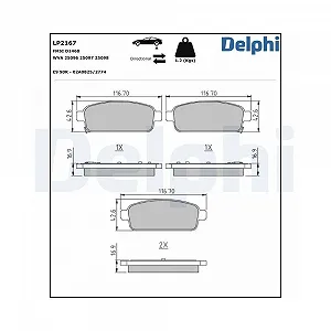 Комплект тормозных колодок DELPHI LP2167 дисковый тормоз для OPEL VAUXHALL CHEVROLET - Фото 1