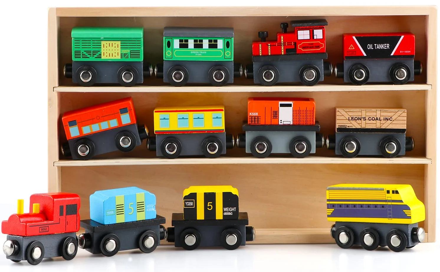 Набір дерев'яних магнітних поїздів Jacootoys Car 12 штук., фото №1