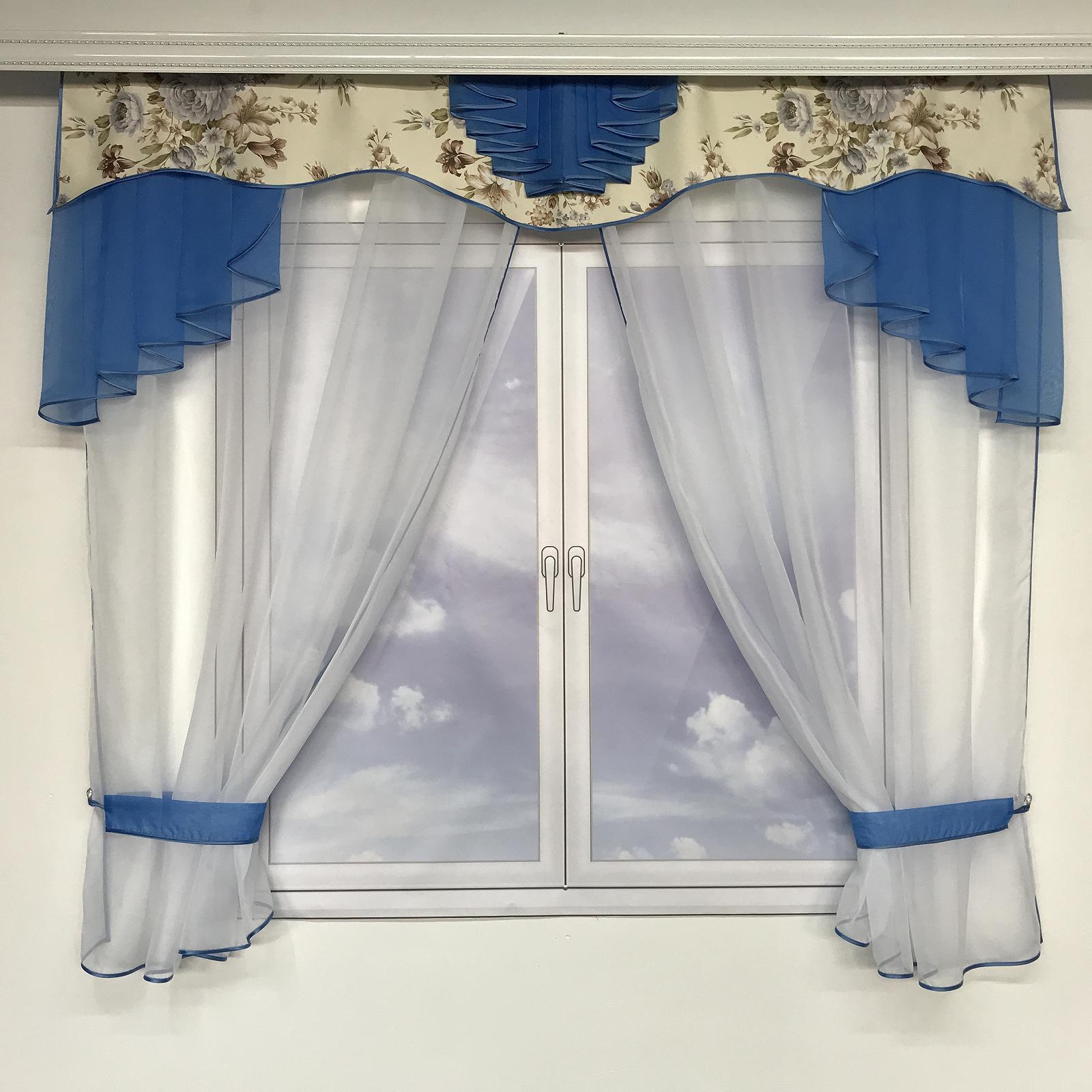 Короткий тюль з ламбрекеном ALBO 200x180 cm Блакитний (KU-313-29), фото №5