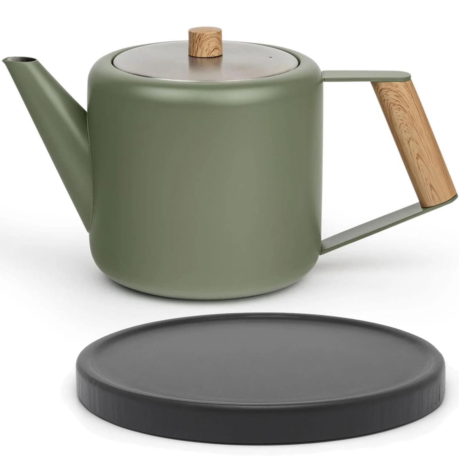 Чайник-заварник Bredemeijer двостінний Зелений 1.1 літр Нержавіюча сталь з чорною дерев'яною підставкою, фото №1