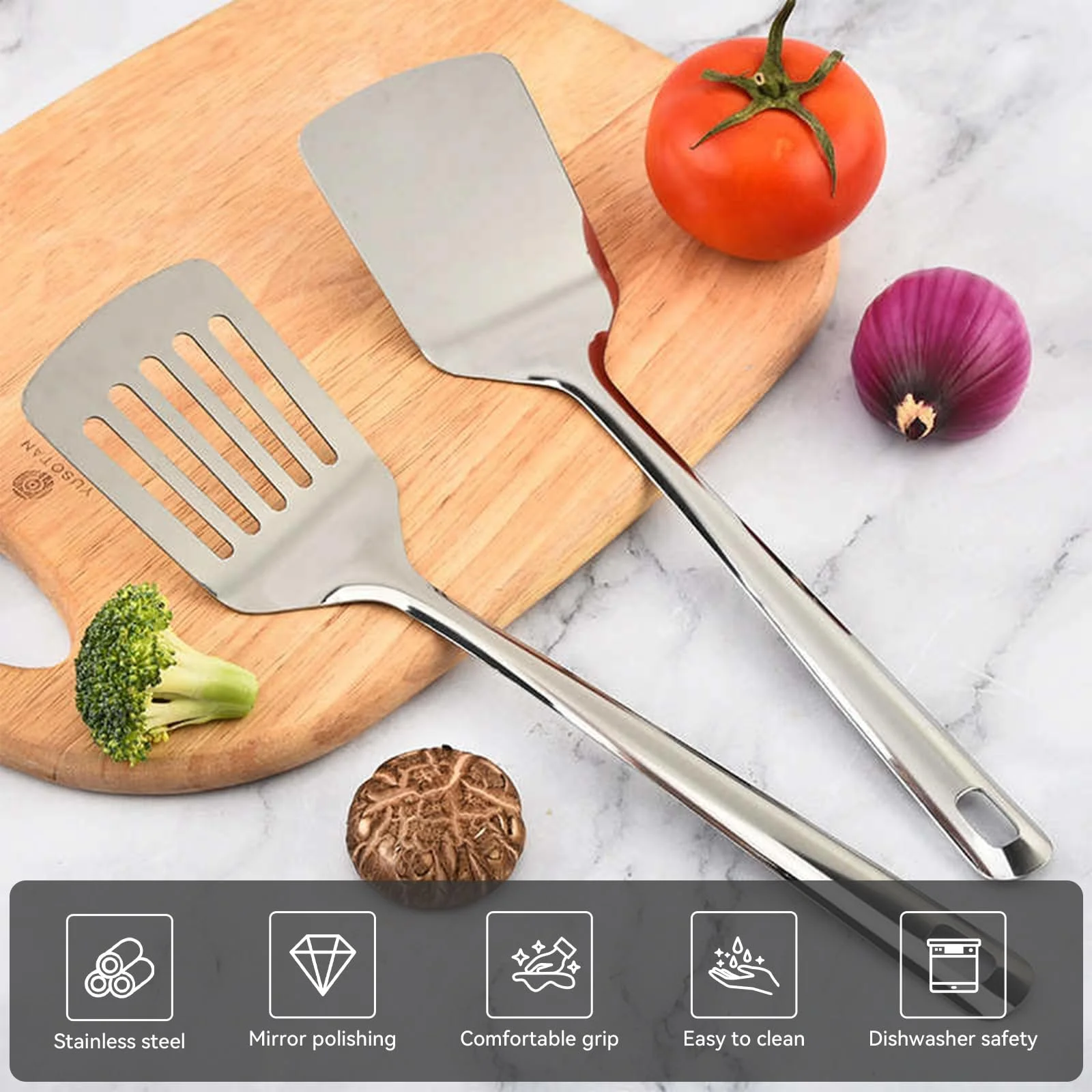Набор лопаток Stainless Steel из нержавеющей стали 2 шт., фото №5