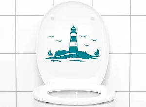 Наклейка для унітазу Grandora W5330 Маяк з вітрильниками 25 x 16 см Сріблясто-сіра - Фото 1