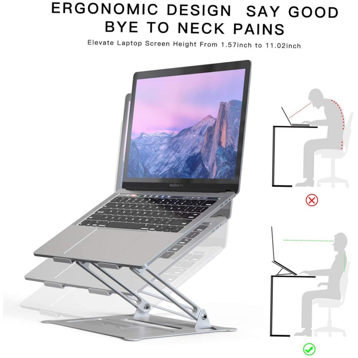Подставка для ноутбука складная Алюминиевый сплав Регулируемая подставка для ноутбука Портативная поддержка для ноутбука Серебристый, фото №8