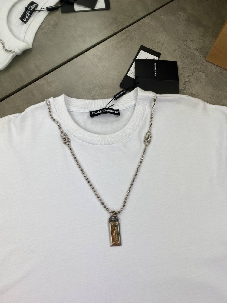 Футболка белая Dolce Gabbana с цепочкой f563, фото №5