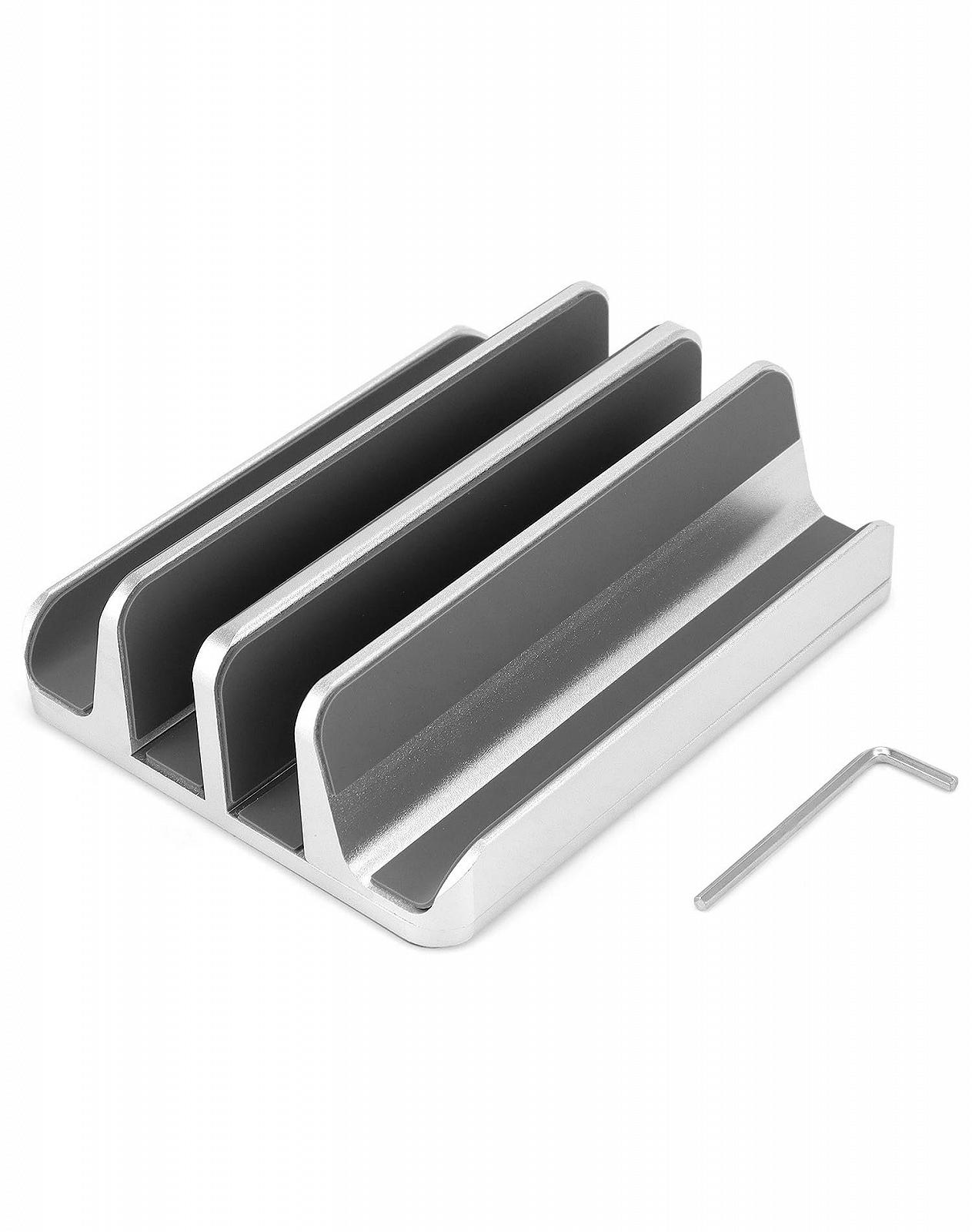 Подставка для ноутбука вертикальная QWORK 4 в 1 алюминиевая регулируемая с 2 слотами для Macbook, телефона, игровых ноутбуков, iPad серебристая, фото №7