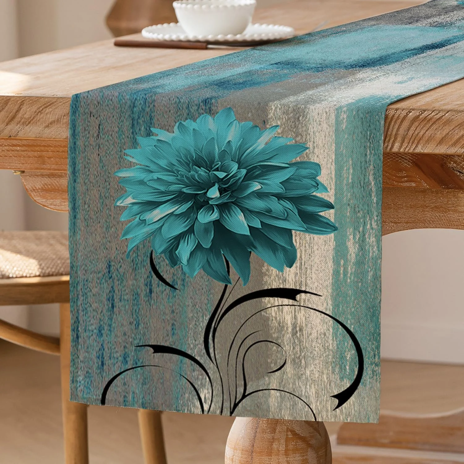 Ранер на стіл Retro Flower Farmhouse Rustic Oil Painting Бірюзовий 40 x 140 см, фото №1