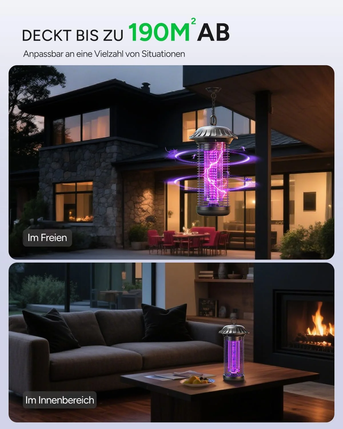 Електричний знищувач комах Buzbug LED MO008C кабель 1.8 м Dual Band охоплення 195 м², фото №6