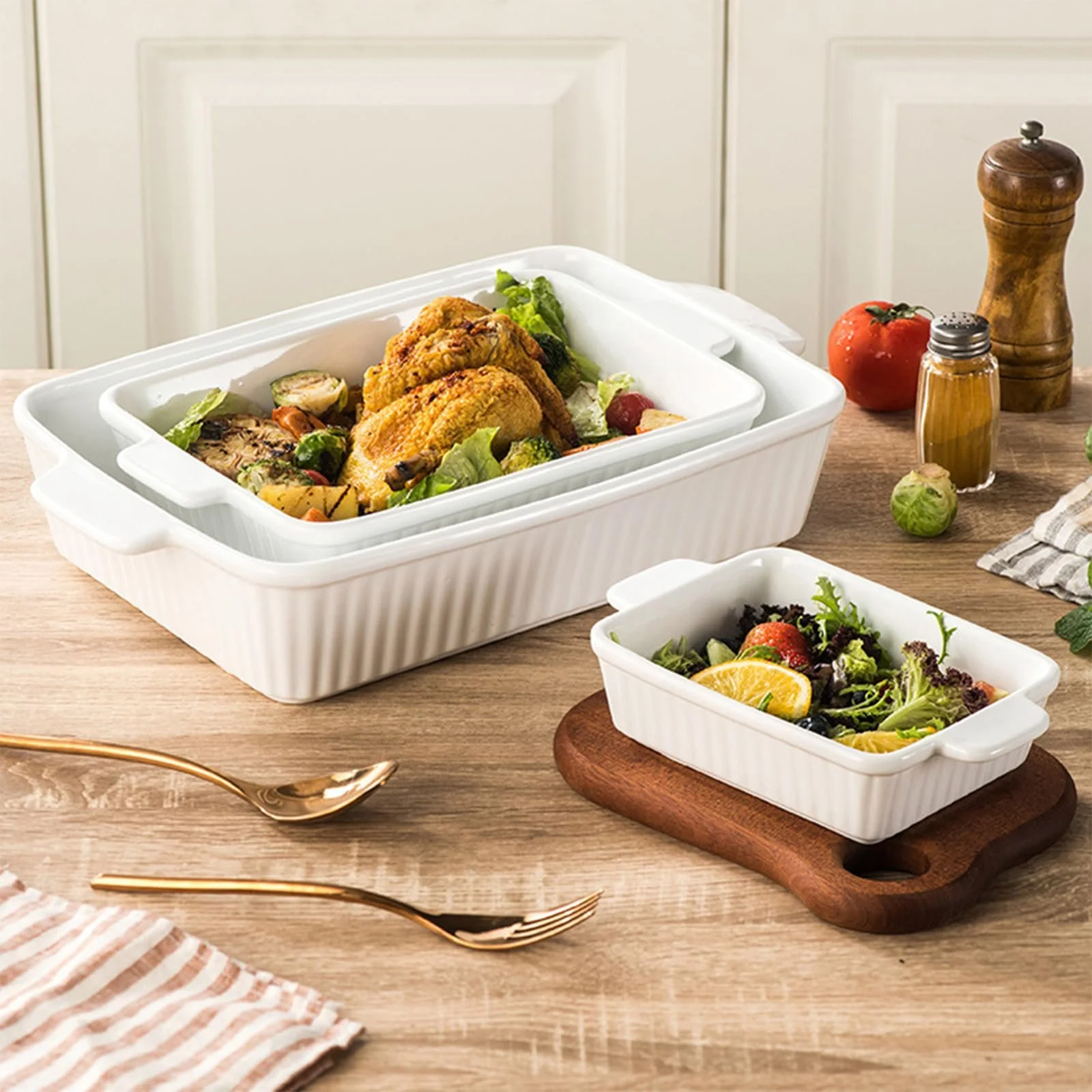 Форма для запекания Керамическая Большая с ручкой Белая, фото №4 Форма для запекания Керамическая Большая с ручкой Белая, фото №4