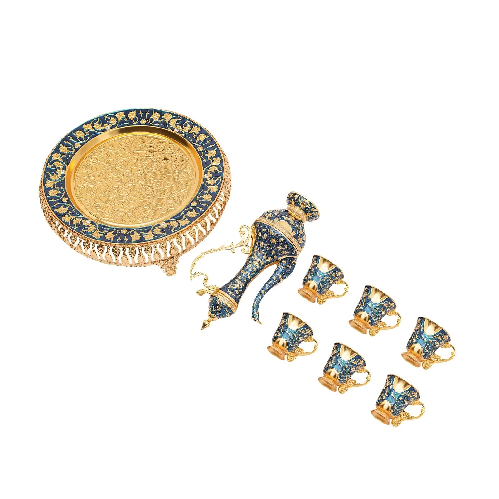Вінтажний Набір для Турецької Кави, Турецький Чайний Набір з Підносом і 6 Чайними Склянками, фото №3
