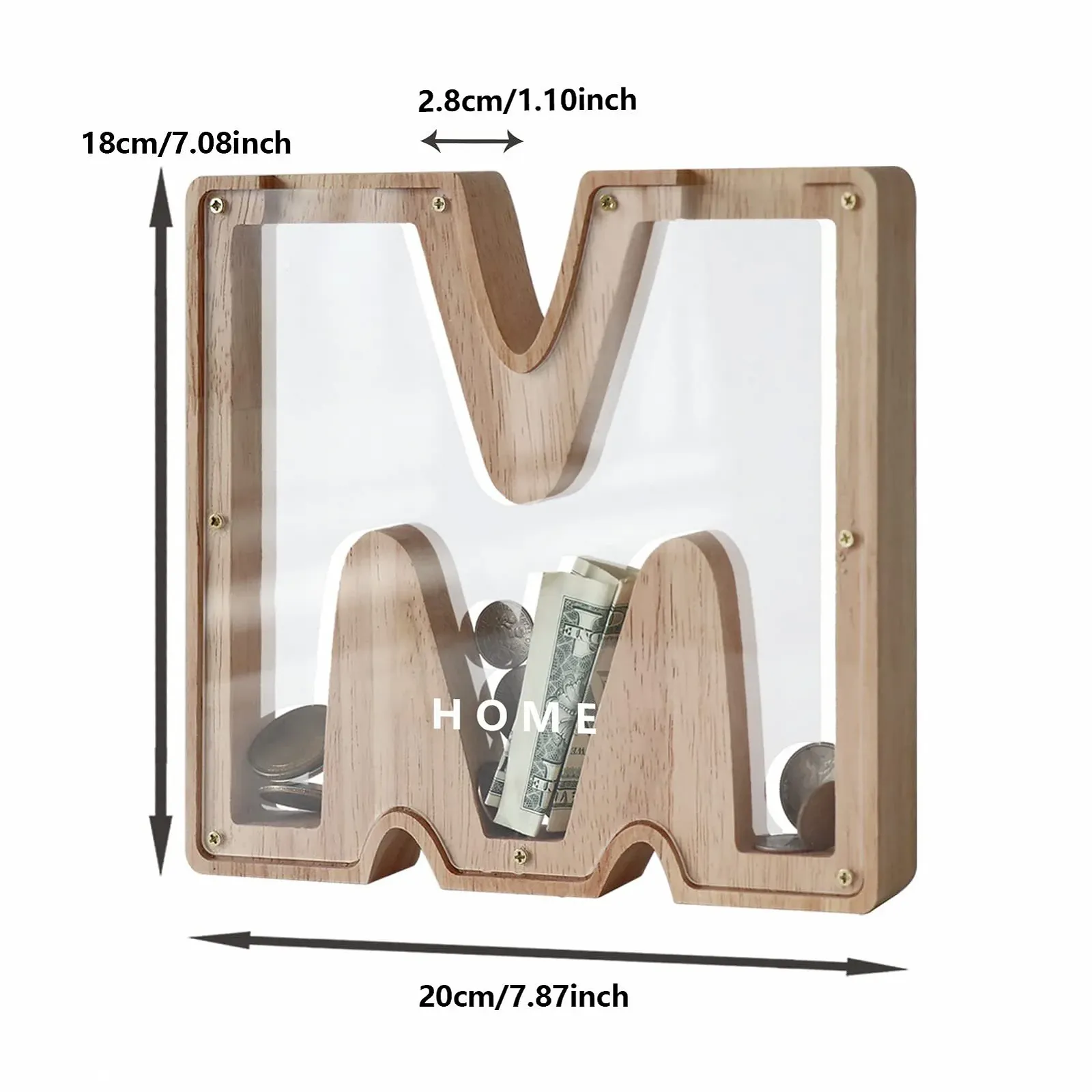 Скарбничка дерев'яна у формі літери M з прозорим вікном, фото №2