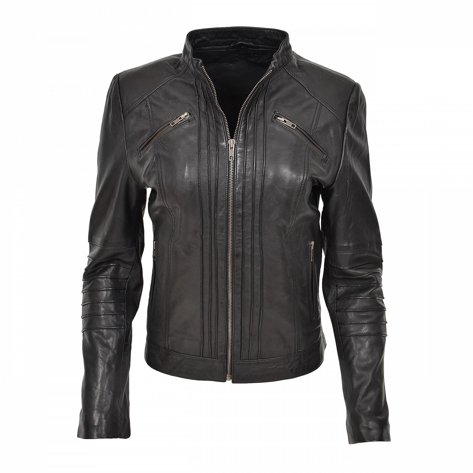 Жіноча куртка A1 FASHION GOODS Biker зі шкіри, чорна, фото №3