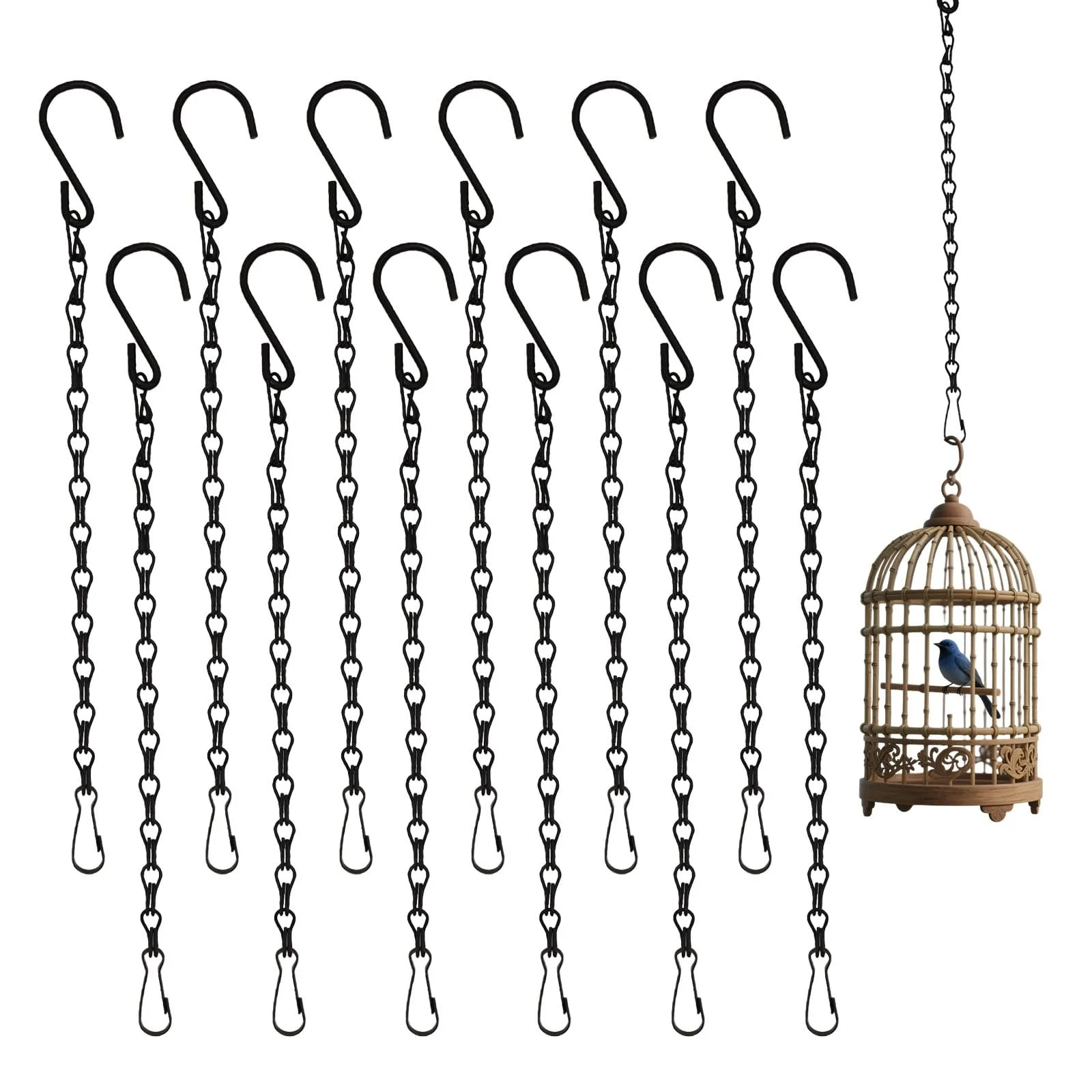 Цепи для подвесных корзин с крючками 50 см набор из 12 шт. черный, фото №1
