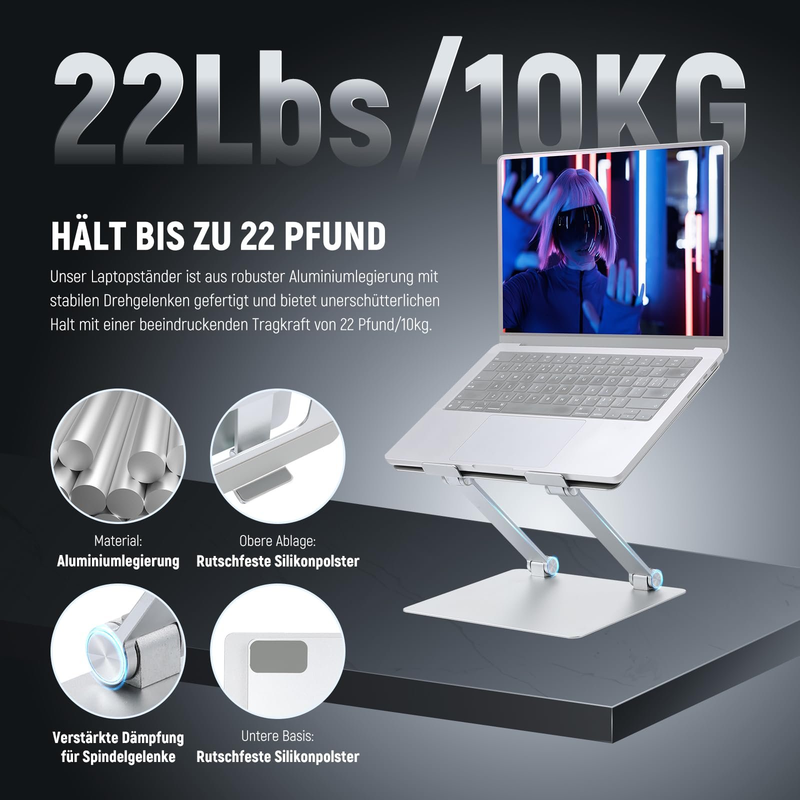 Підставка для ноутбука Регульована по висоті, складана, легка з алюмінієвого сплаву, фото №4