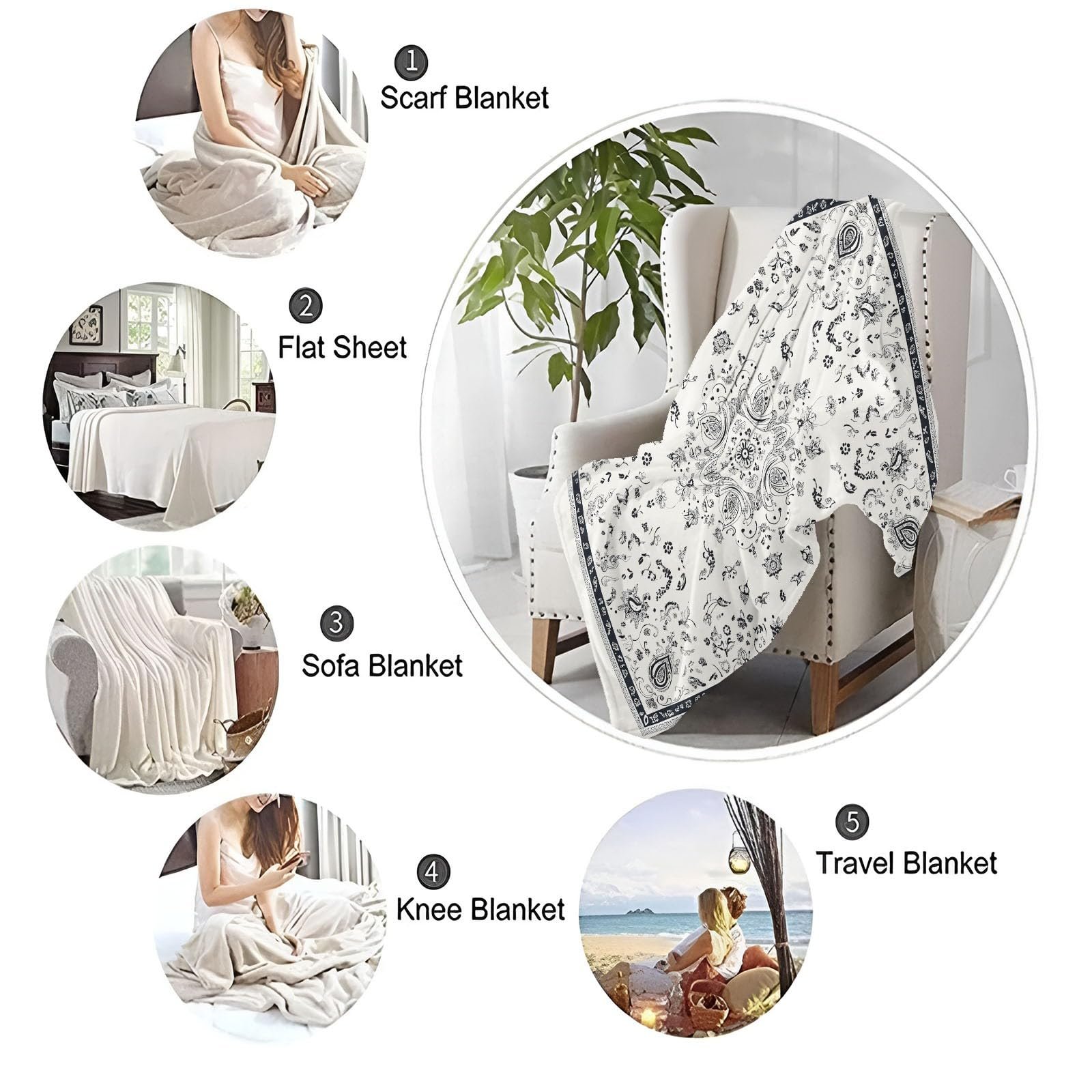 Фланелева Покривало Paisley Bandana Flowers 3D Printed Чорно-білий 180 x 220 см, фото №7 Фланелева Покривало Paisley Bandana Flowers 3D Printed Чорно-білий 180 x 220 см, фото №7