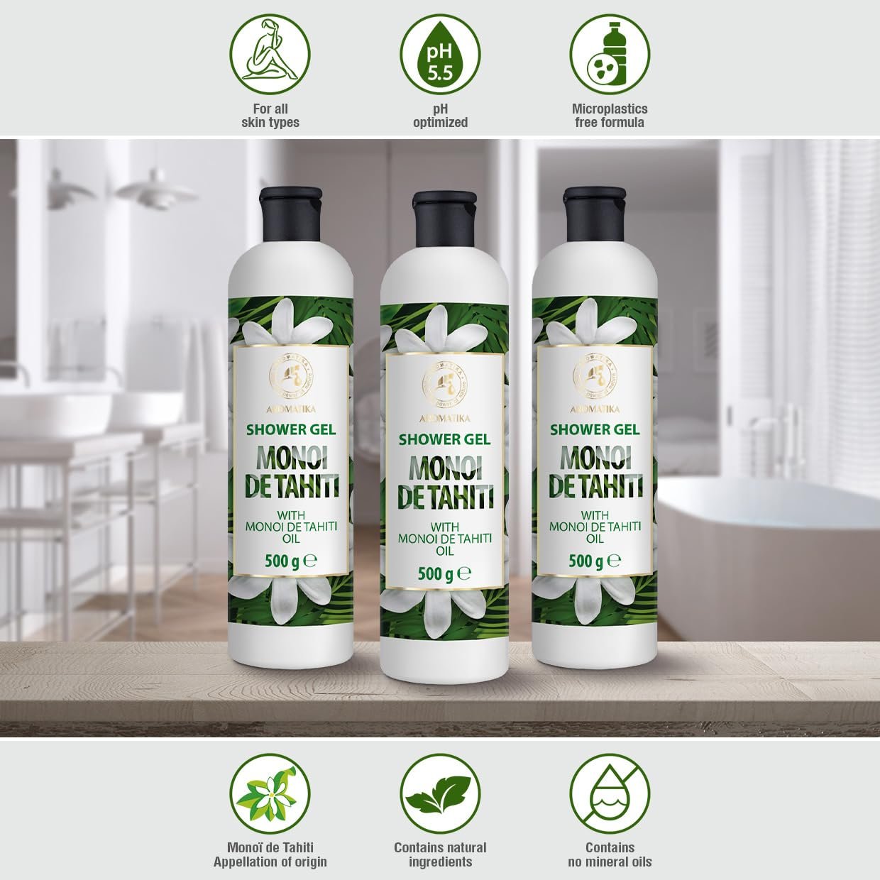 Гель для душа Monoi de Tahiti с маслом моной 500 мл, фото №6