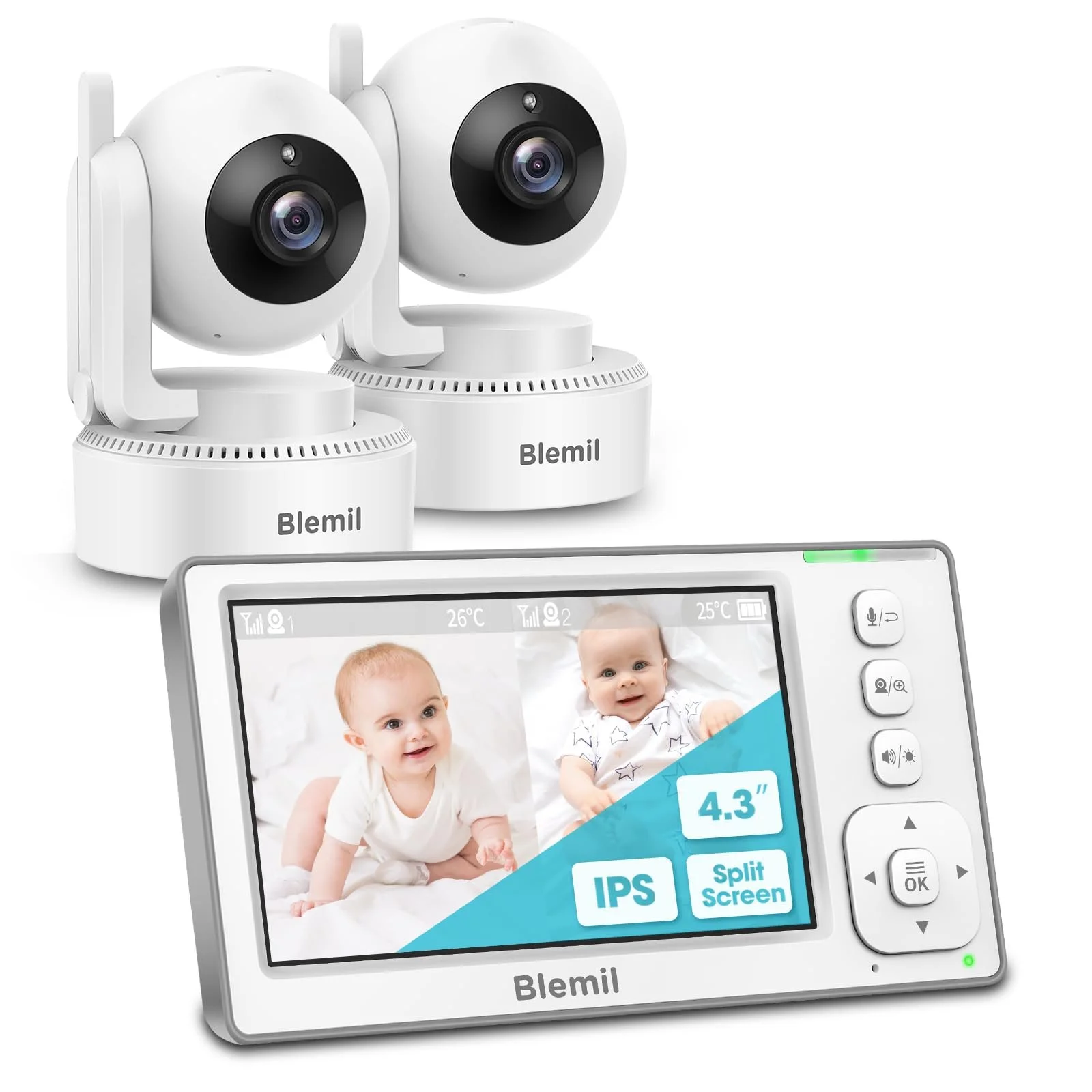Відеоняня Blemil Updated Version 4.3 Inch IPS Split-Screen 29-Hour Battery Pan/Tilt/Zoom 2 Cameras 2X Zoom No WiFi, фото №1 Відеоняня Blemil Updated Version 4.3 Inch IPS Split-Screen 29-Hour Battery Pan/Tilt/Zoom 2 Cameras 2X Zoom No WiFi, фото №1