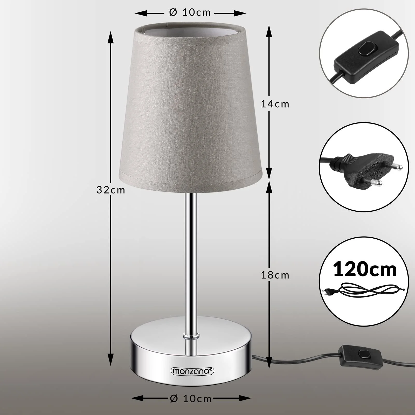 Настільні лампи Monzana Lumiere 32 см E14 Набір 2 шт. Сірий/Тауп/Антрацит/Білий, фото №6