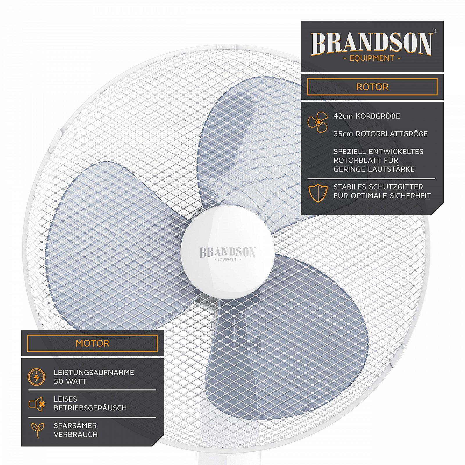 Вентилятор Brandson напольный с пультом дистанционного управления, регулируемая высота, регулируемый угол наклона, 50 Вт, 3 скорости, функция вращения на 80°, белый, фото №4