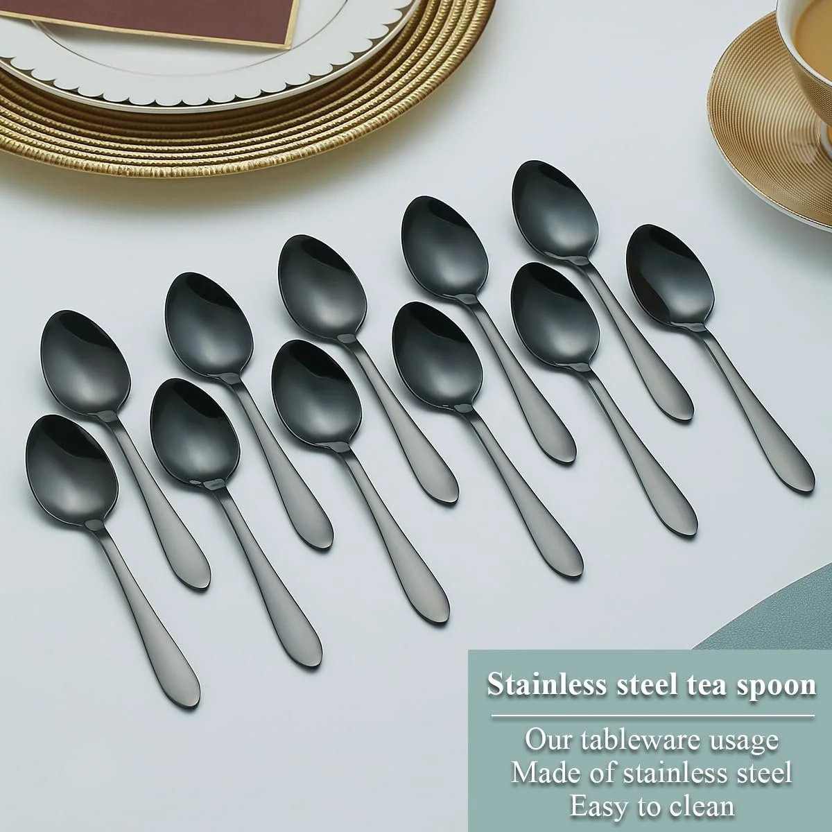 Ложка чайна Kyraton Чорний, набір 12 шт, 14 см, з нержавіючої сталі з чорним титановим покриттям, фото №3