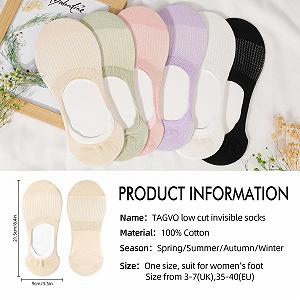 Женские носки-невидимки Хлопковые дышащие сетчатые эластичные компрессионные повседневные носки для кроссовок с нескользящим силиконом для лоферов плоской обуви кроссовок 6 пар synthetic.ua - Фото 1