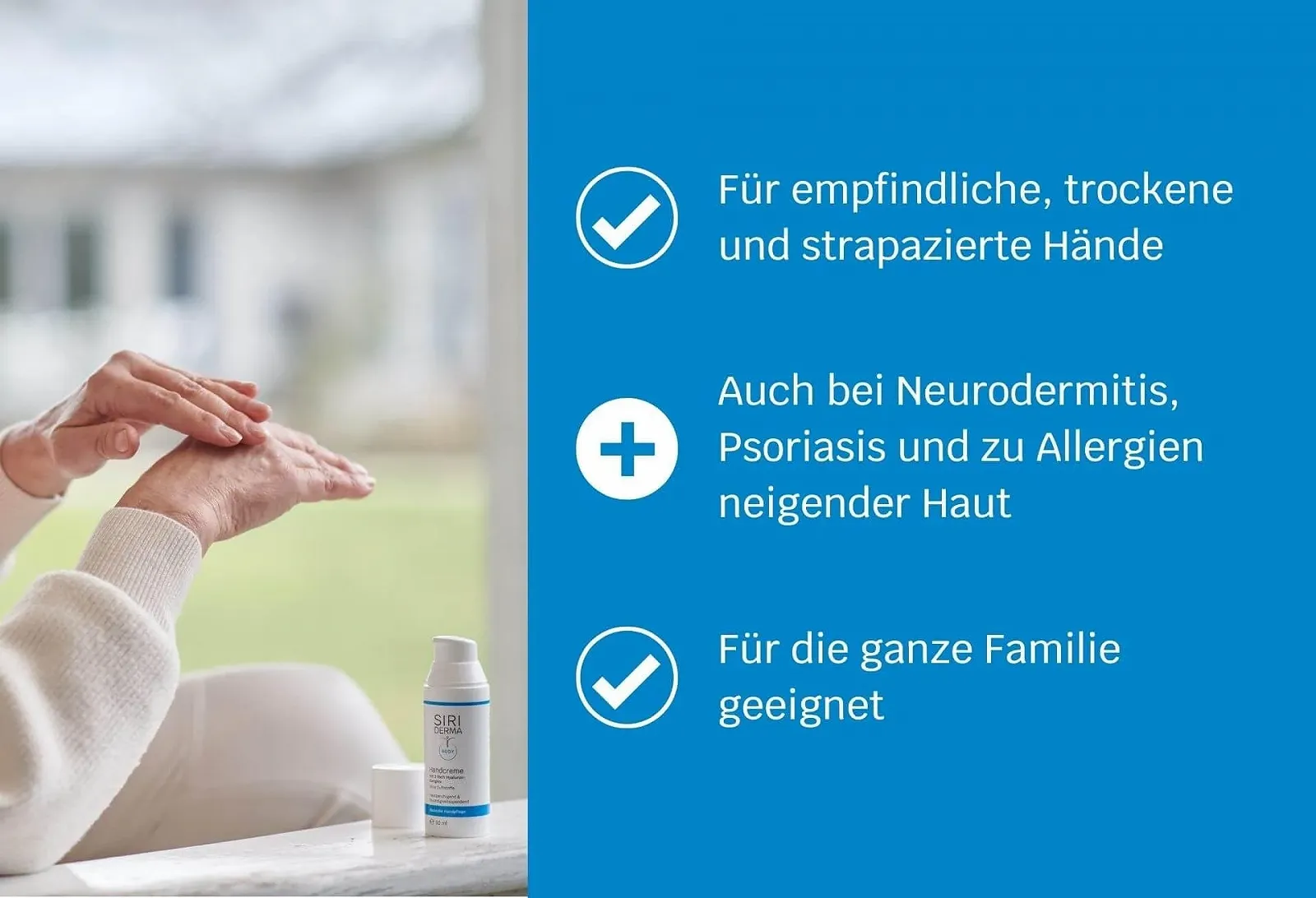 Крем для рук SIRIDERMA Vegan Basic Догляд за сухою та потрісканою шкірою рук Також при нейродерміті та псоріазі, фото №4