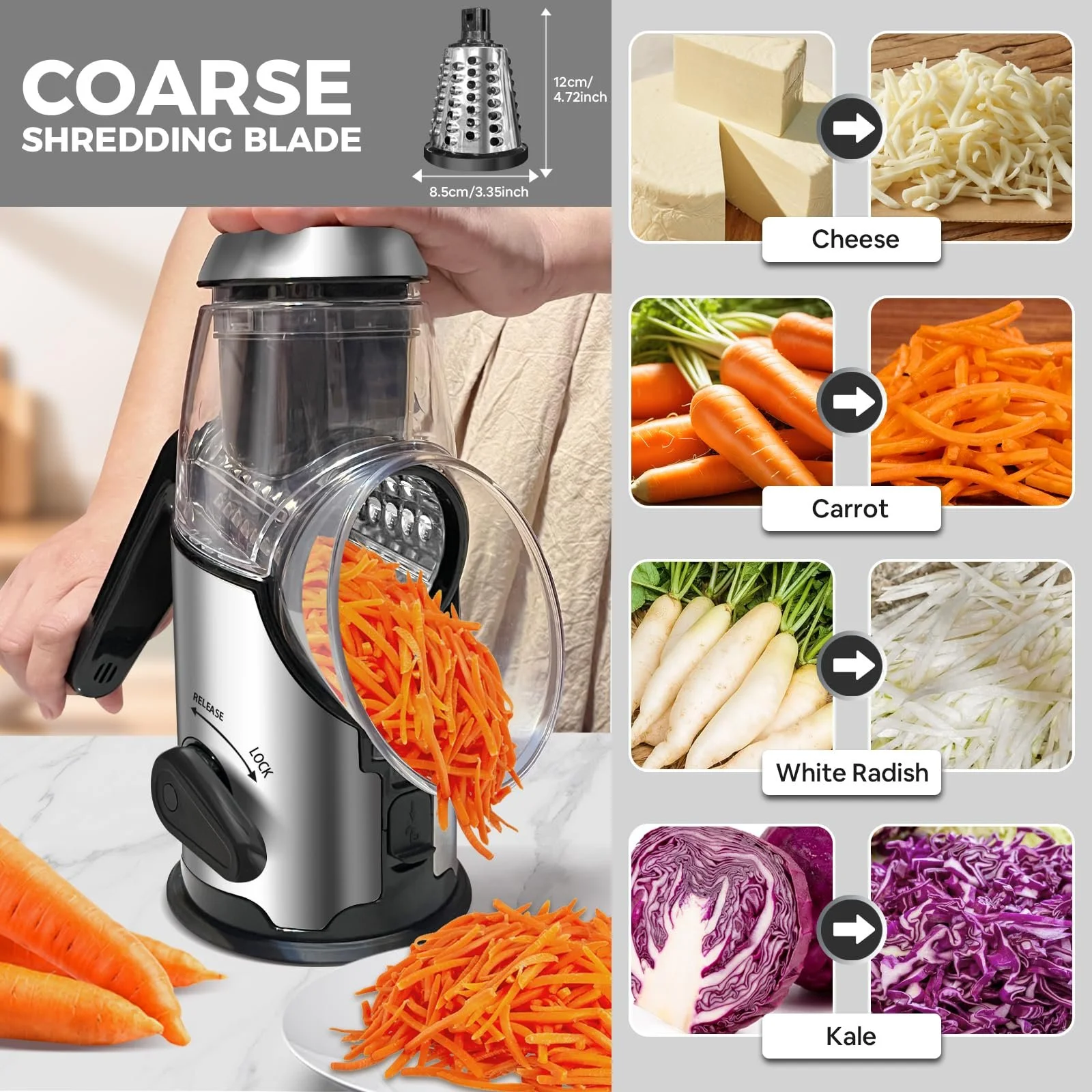 Ручна Тертка-Млин для Сиру з Ручкою, 3 Змінні Лезай, фото №2