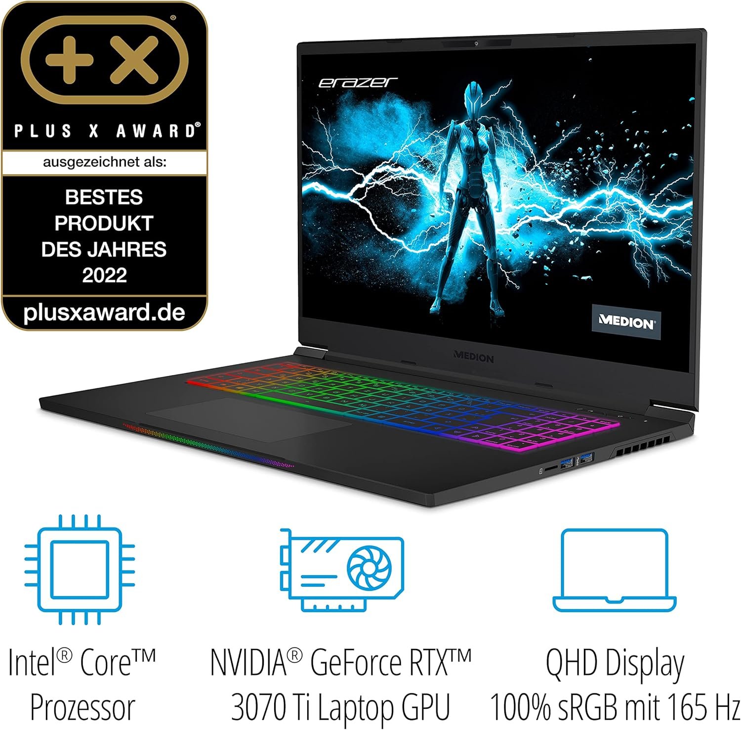 Ігровий ноутбук 17,3" Medion (Lenovo Group) Erazer Beast X30-MD | Intel Core i7-12700H | IPS (2560x1440) QHD 165 Гц | RAM 32 ГБ | SSD NVME 1 ТБ | Nvidia GeForce RTX 3070Ti, 8 ГБ | Win11 (5150), фото №2