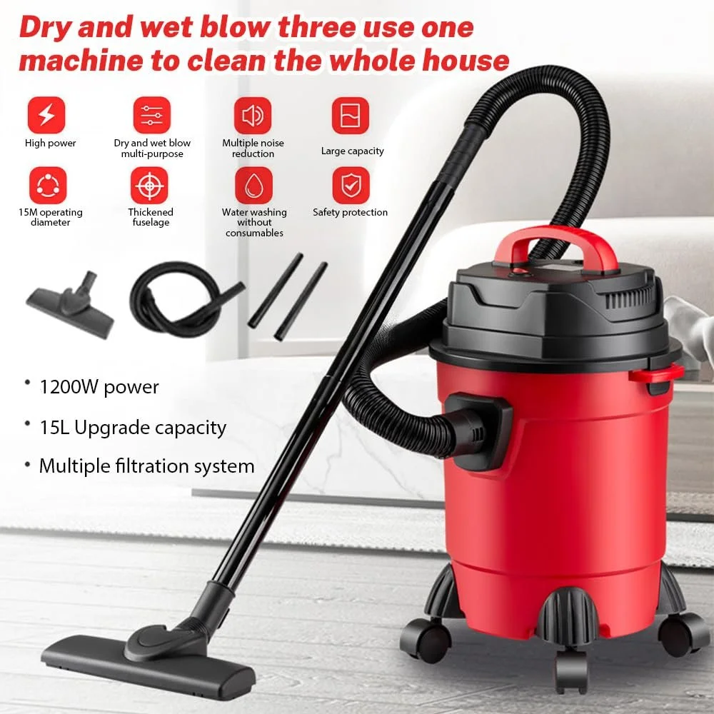 Промисловий пилосос для вологого та сухого прибирання Industrial 1000 W 18 KPA 15 L 2 m hose 3 m cable (Standard), фото №2