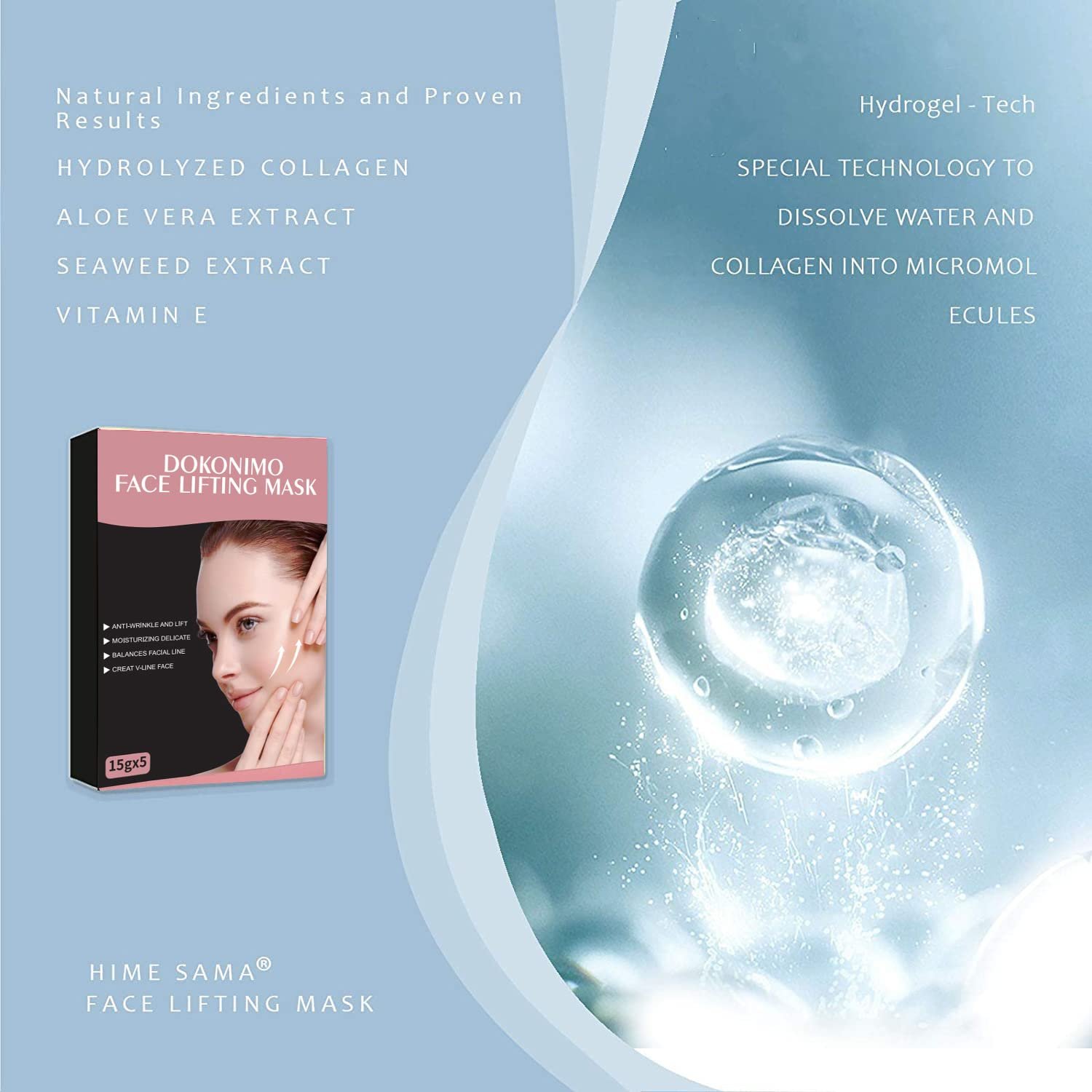 Маска для обличчя DOKONIMO для видалення подвійного підборіддя, 5 штук, фото №4