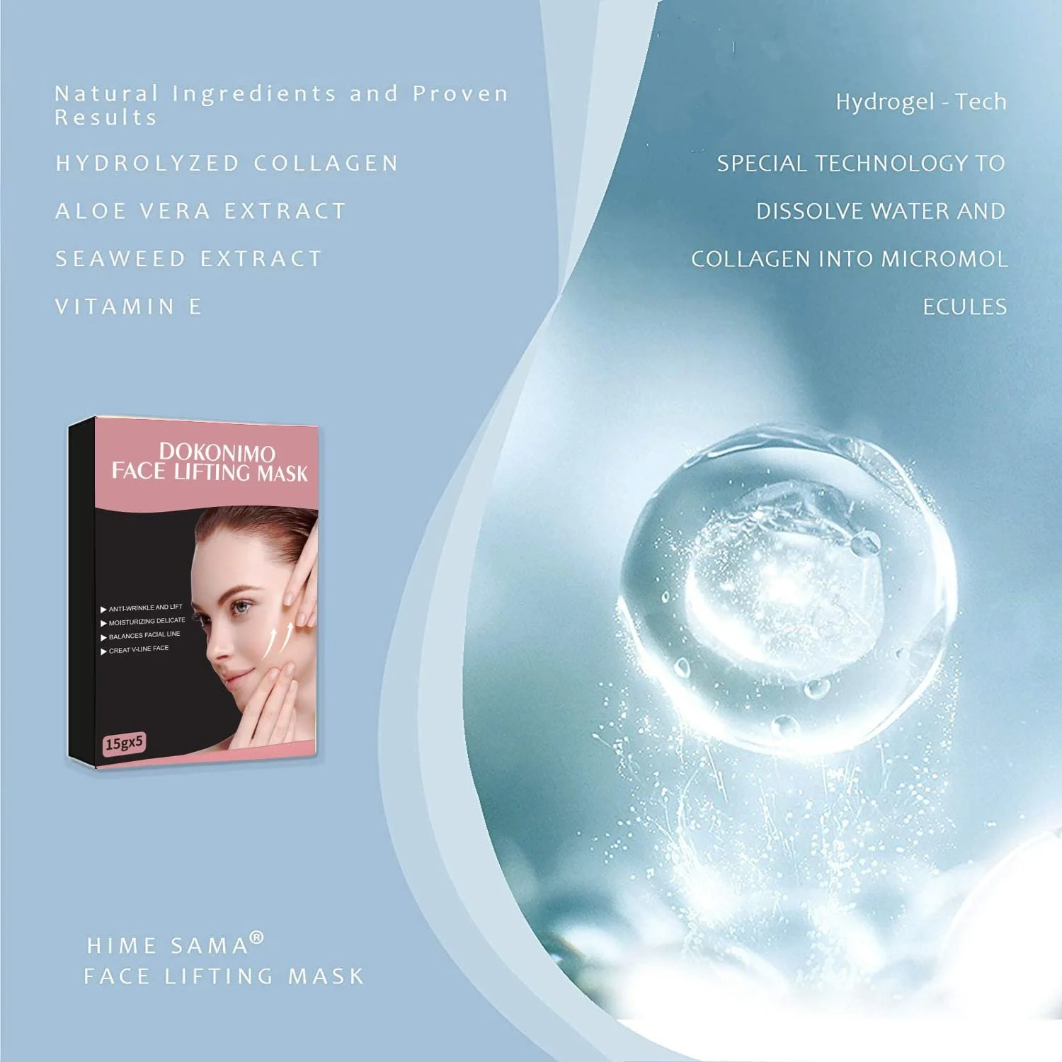 Маска для лица DOKONIMO для удаления двойного подбородка, V-образный корректор лица для подтяжки подбородка, маска для подтяжки лица, патчи против морщин, 5 штук, маска для подтяжки подбородка для женщин, фото №4