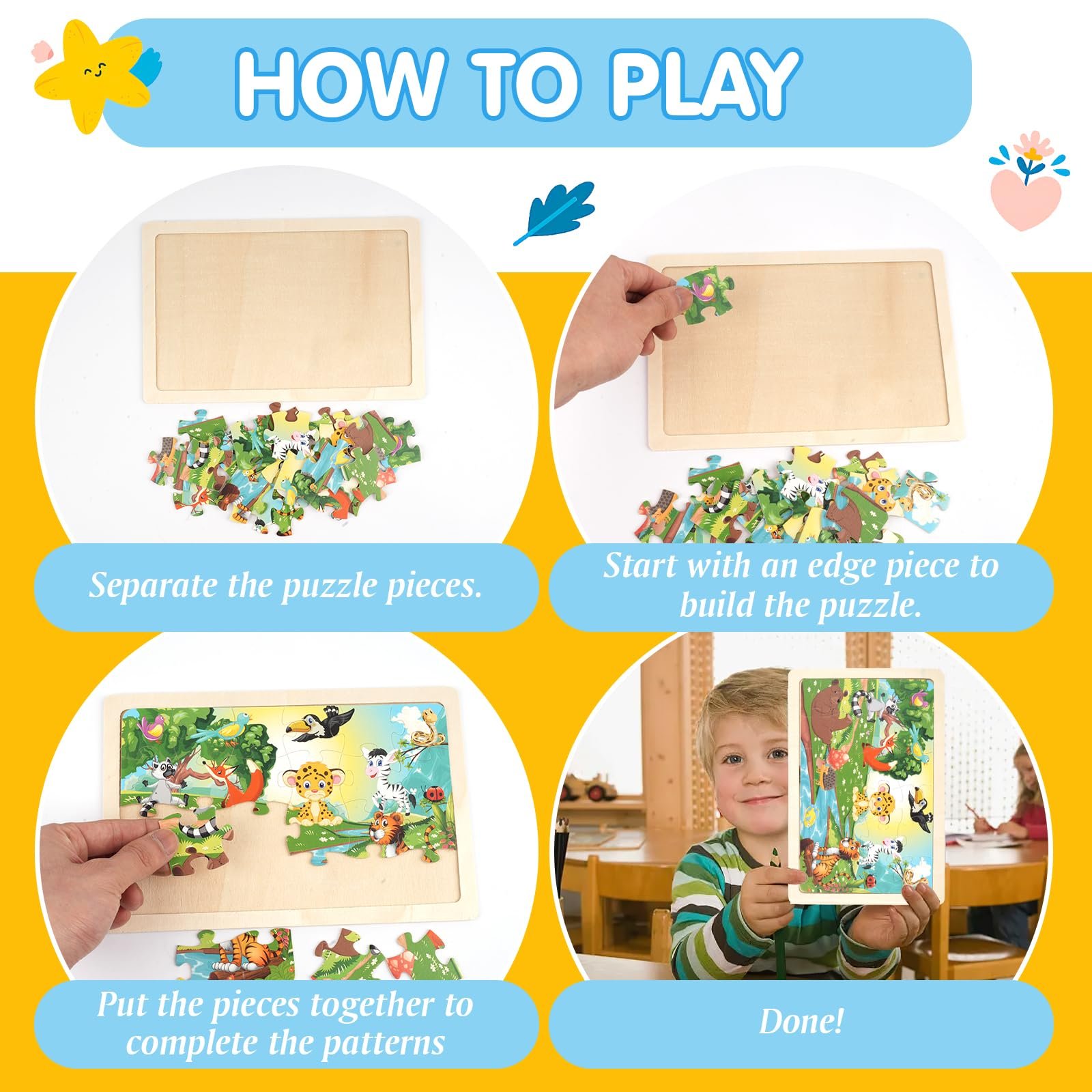 Деревянный пазл 5 × 24 элемента 5 миров животных 15 × 22,5 см, фото №6