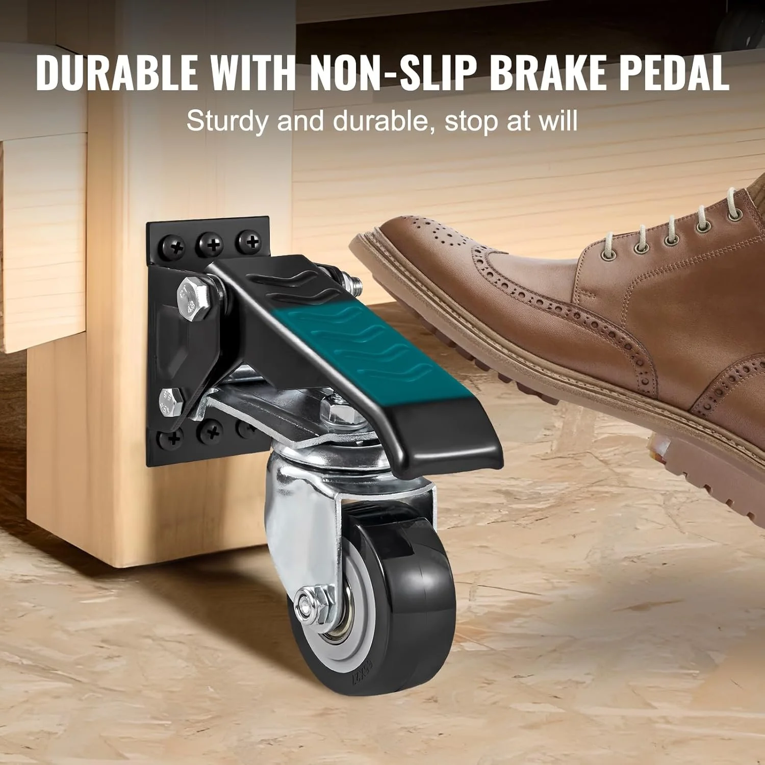 Коліщатка для меблів VEVOR Workbench Caster з фіксатором / 4 шт / до 300 кг / 360° / Чорний, фото №5