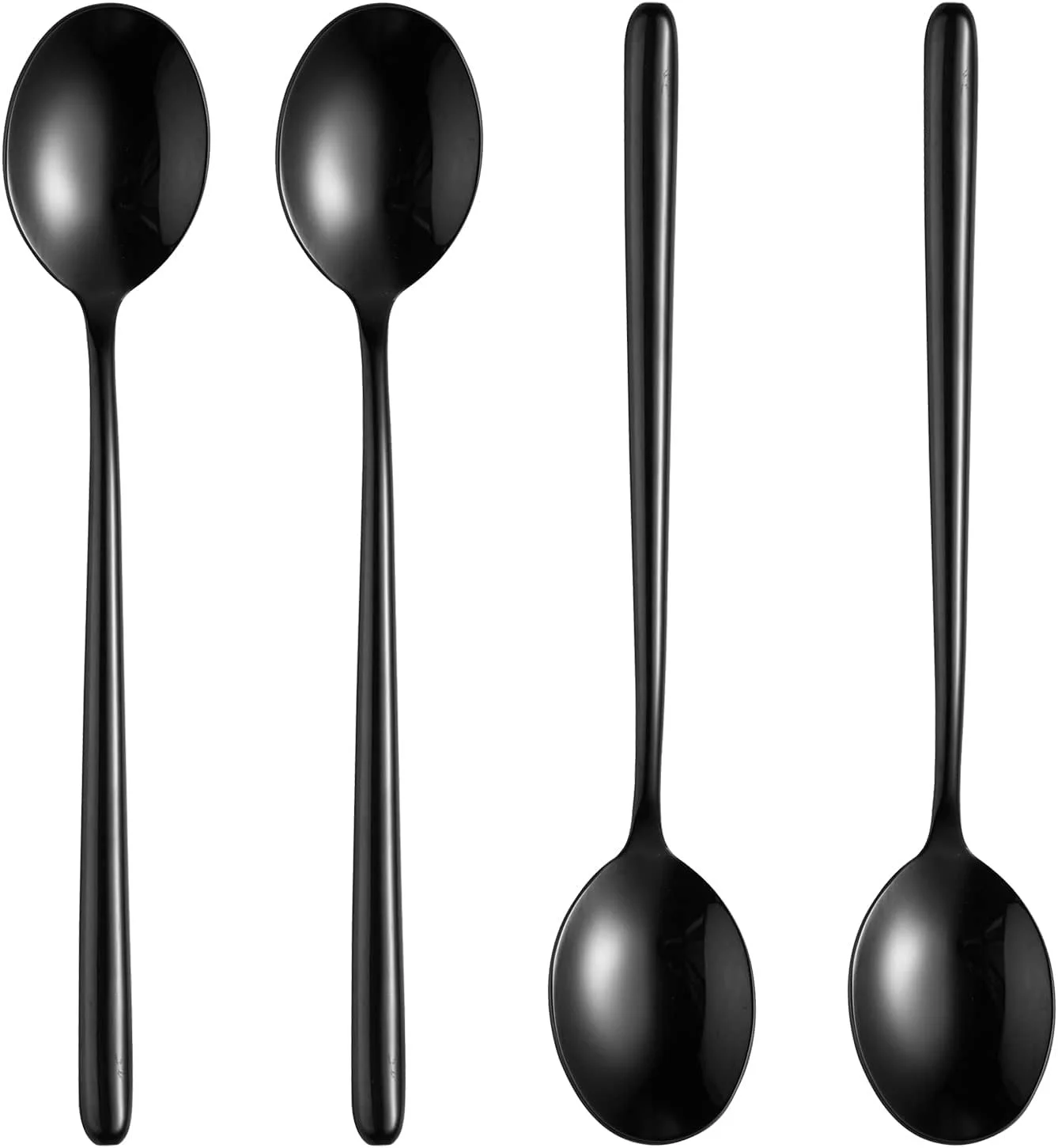 Ложка для супу з довгою ручкою Korean, сталева, набір 4 шт, 21.6 x 3.8 см, чорний, фото №1